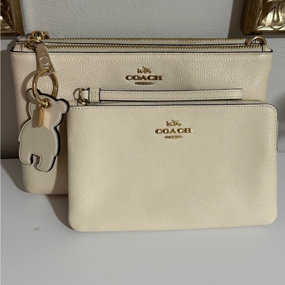 Coach Handbags - COACH Chalk Double Zip Lyla Purse/Wristlet Set with Bear Charm